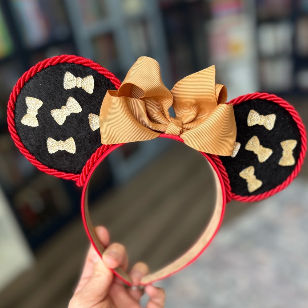 Custom Made Black and Gold Bow Mouse Ears Headband